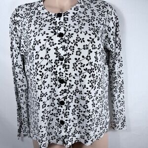 Black and White Floral Button-Up Cardigan‎ Sz XXL Soft Good Condition